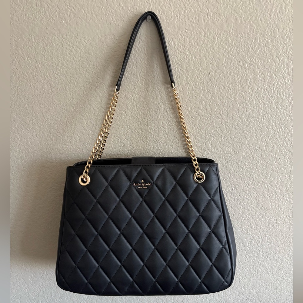 Kate Spade Quilted Black Shoulder Bag with Gold Chain